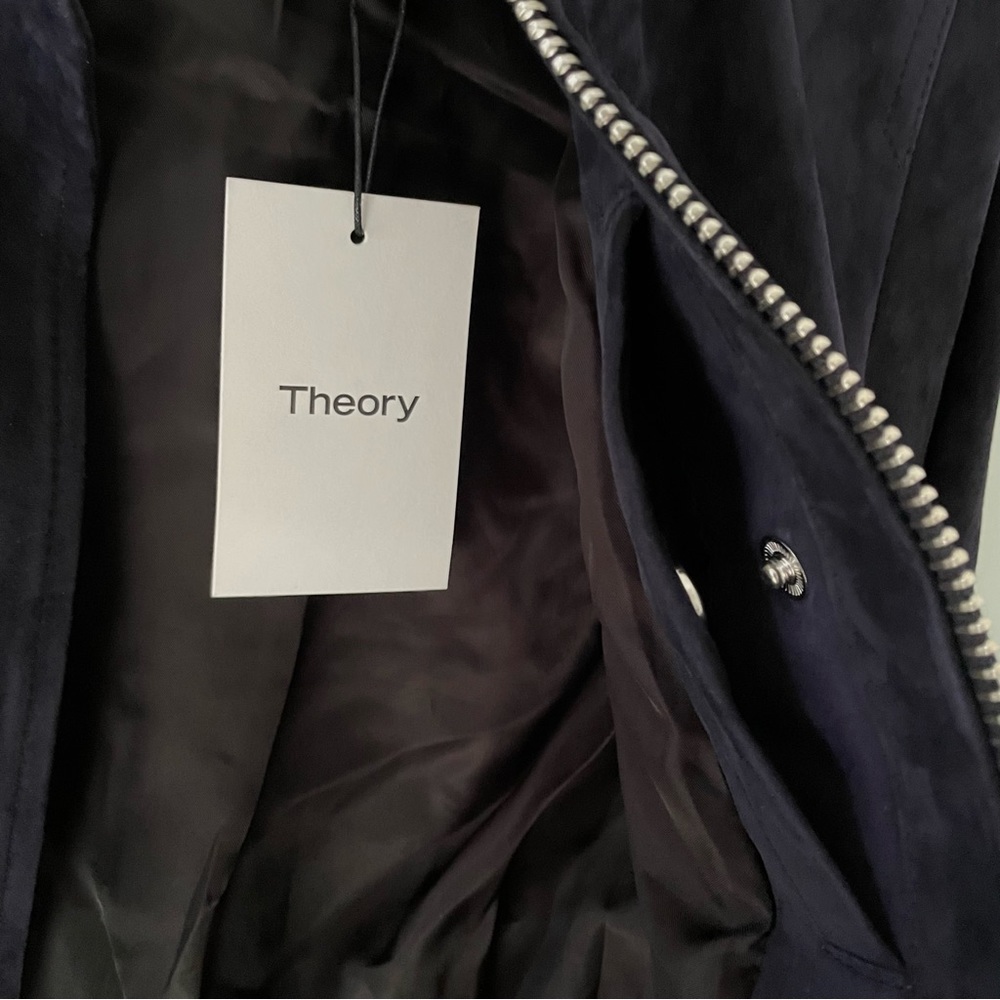 Theory Daryette S Benna Suede Lamb Leather Bomber Jacket Navy Blue Size SP - Picture 13 of 15